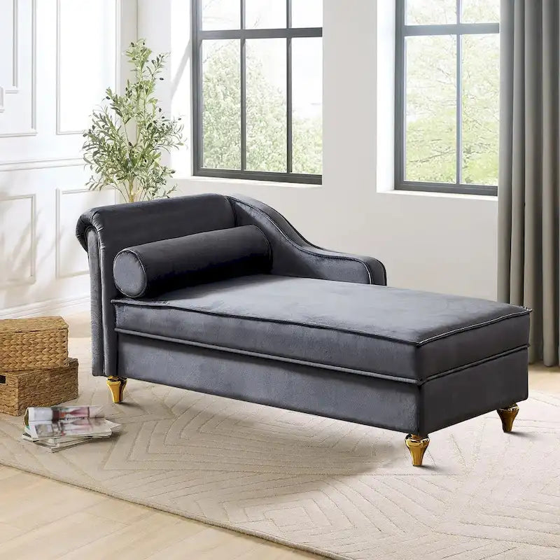 Französischer eleganter Samt-Polster-Liegestuhl mit Kissen und Stauraum
