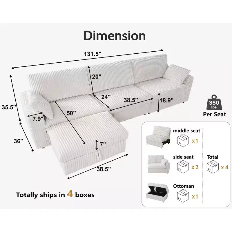 Dyonery Modulares Cord-Ecksofa mit waschbaren Bezügen