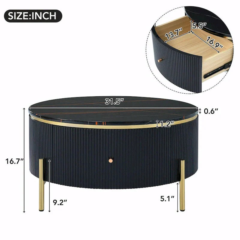 31.5 Moderner runder Couchtisch mit großer Schublade