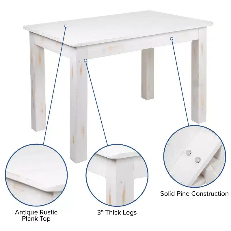 Flash Furniture 46 x 30 rechteckiger Esstisch aus massiver Kiefer im Landhausstil