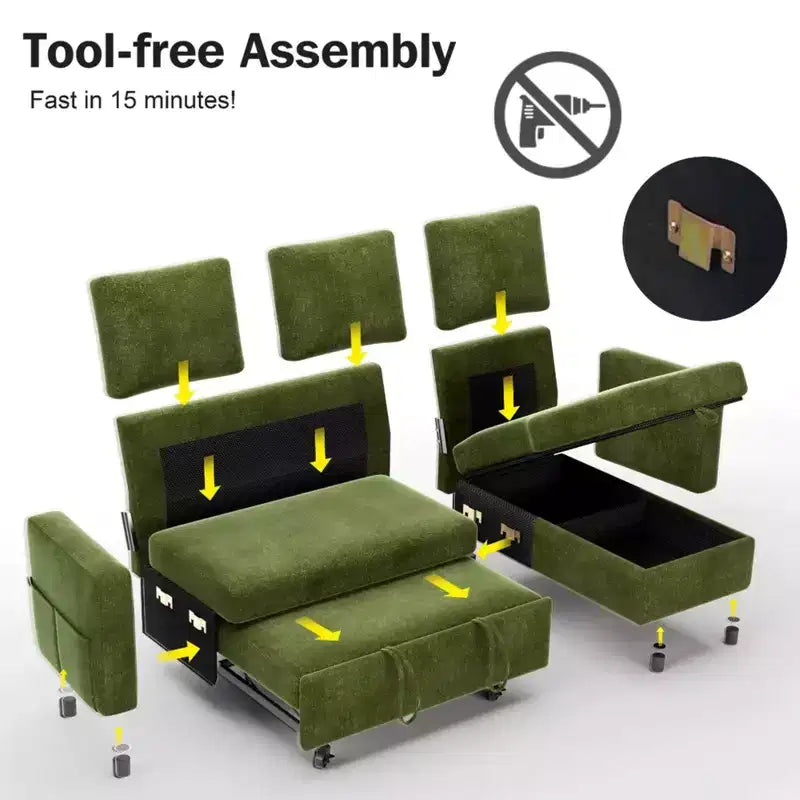 2-in-1 Schlafsofa zum Ausziehen mit Stauraum-Recamiere, Chenille-Ecksofa mit USB-Anschlüssen für das Wohnzimmer