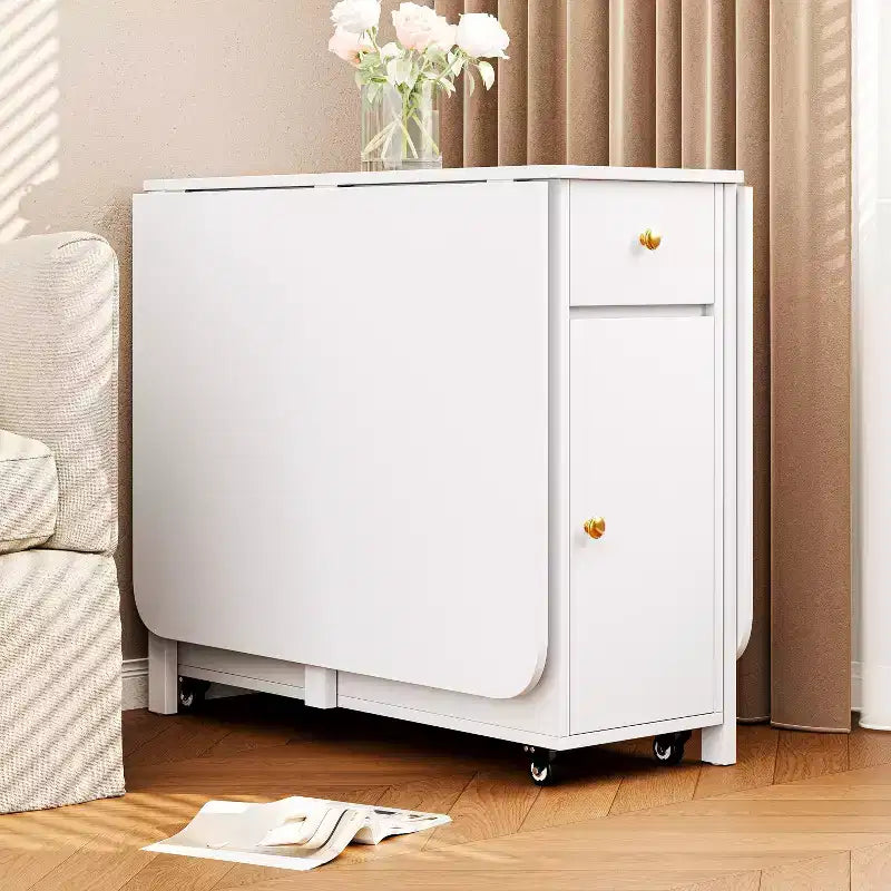 ATJafurn 59'' Klappbarer Esstisch mit Klappplatten für kleine Räume, rechteckiger, ausziehbarer Küchentisch aus Holz mit Rollen und Stauraum