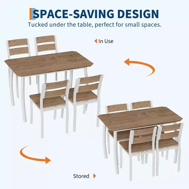 5-teiliges Küchenstuhl- und Tischset mit Metallrahmen und abgeschrägtem Design