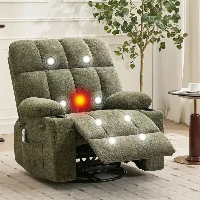 Übergroßer Relaxsessel für Erwachsene, Manueller Dreh-Schaukelsofa, Seitentaschen & Getränkehalter für Große und Schwergewichtige, Wohnzimmer