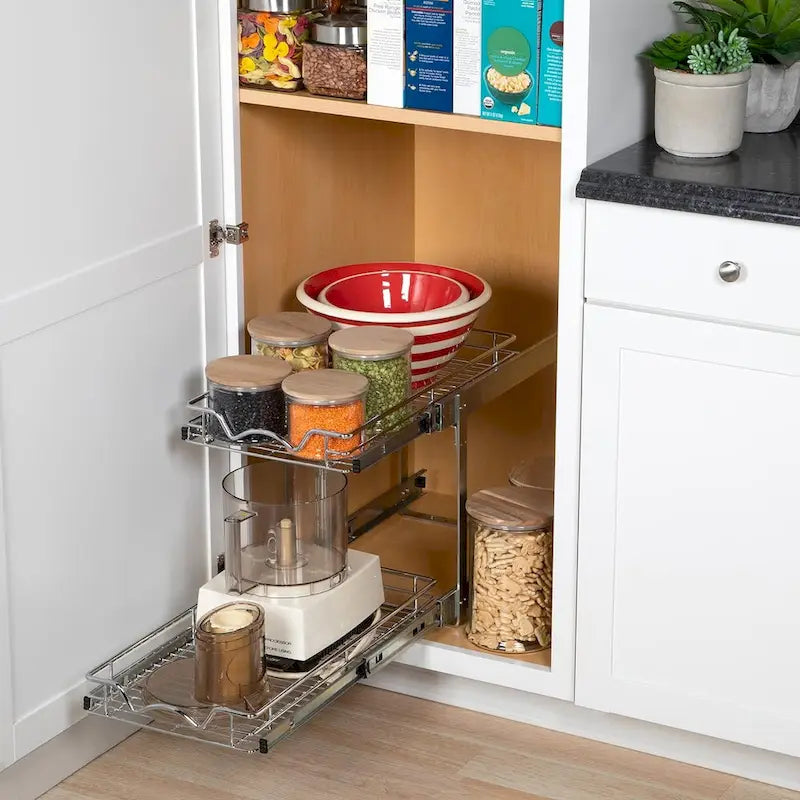 Auszugschrank-Organizer, 2 Etagen, strapazierfähiges Metall mit lebenslanger eingeschränkter Garantie – Rostfreies Chrom-Finish