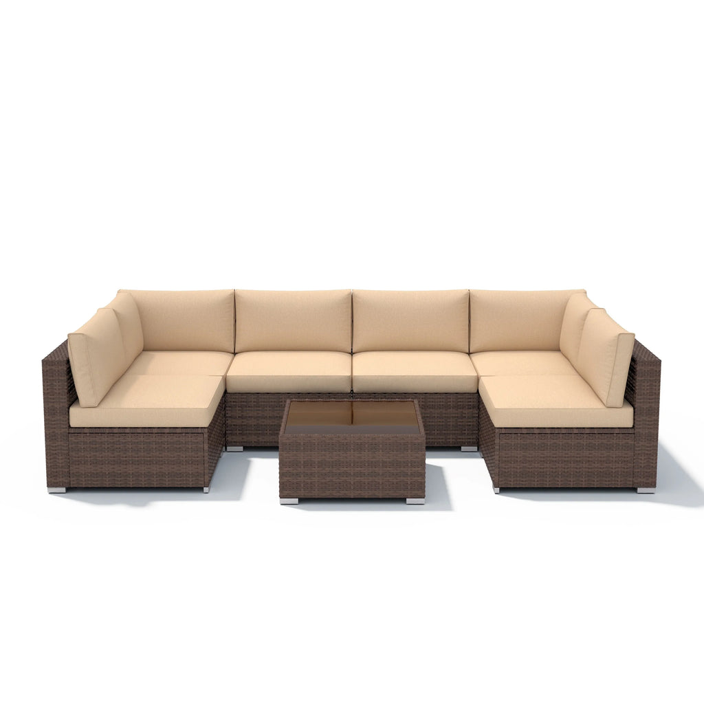 7-teiliges Outdoor-Sofa-Set aus Korbweide/Stahl mit Polstern