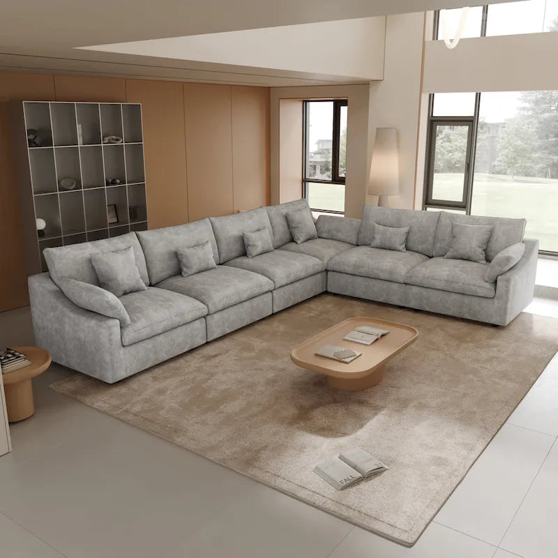 Großes Ecksofa aus Leinen für das Wohnzimmer-Set