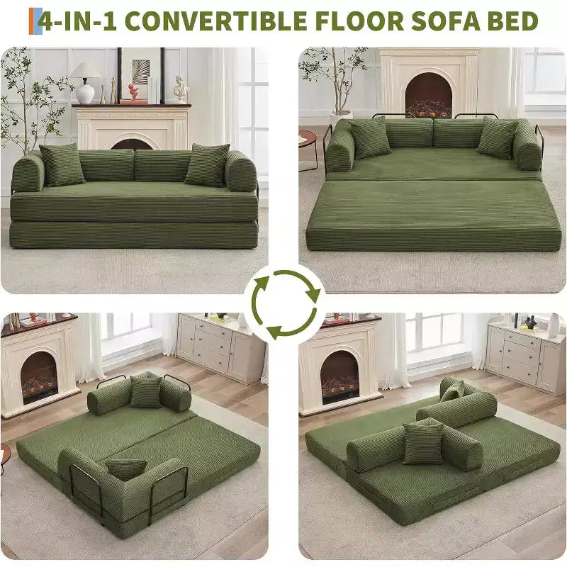 2-in-1 Schlafsofa, bequemes klappbares Cord-Schlafsofa mit tiefer Sitzfläche und breiten Armlehnen, knochenloses Sofa, für Wohnzimmer, Apartments