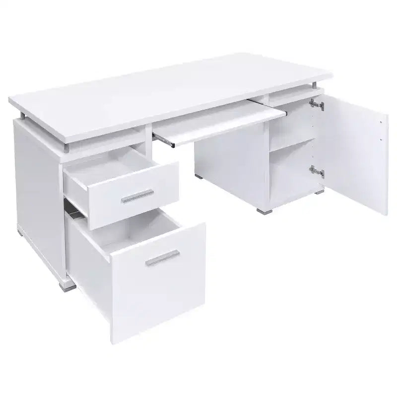 TUYOHW 55 Holzschreibtisch, Büroschreibtisch mit 2 Schubladen, 1 Schrank, 1 offenem Regal, 1 Tür, Arbeitstisch für Heimbüro, Arbeitszimmer, kleine Räume