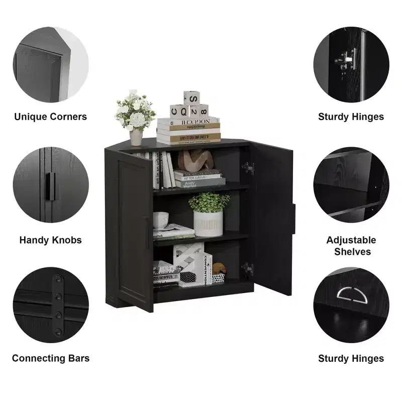 Dovelina Eckschrank mit verstellbaren Einlegeböden, Anrichte, Buffet, Weinschrank, Küchen- und Esszimmerschrank mit Holztüren – 31H x 31W, 36H x 31W