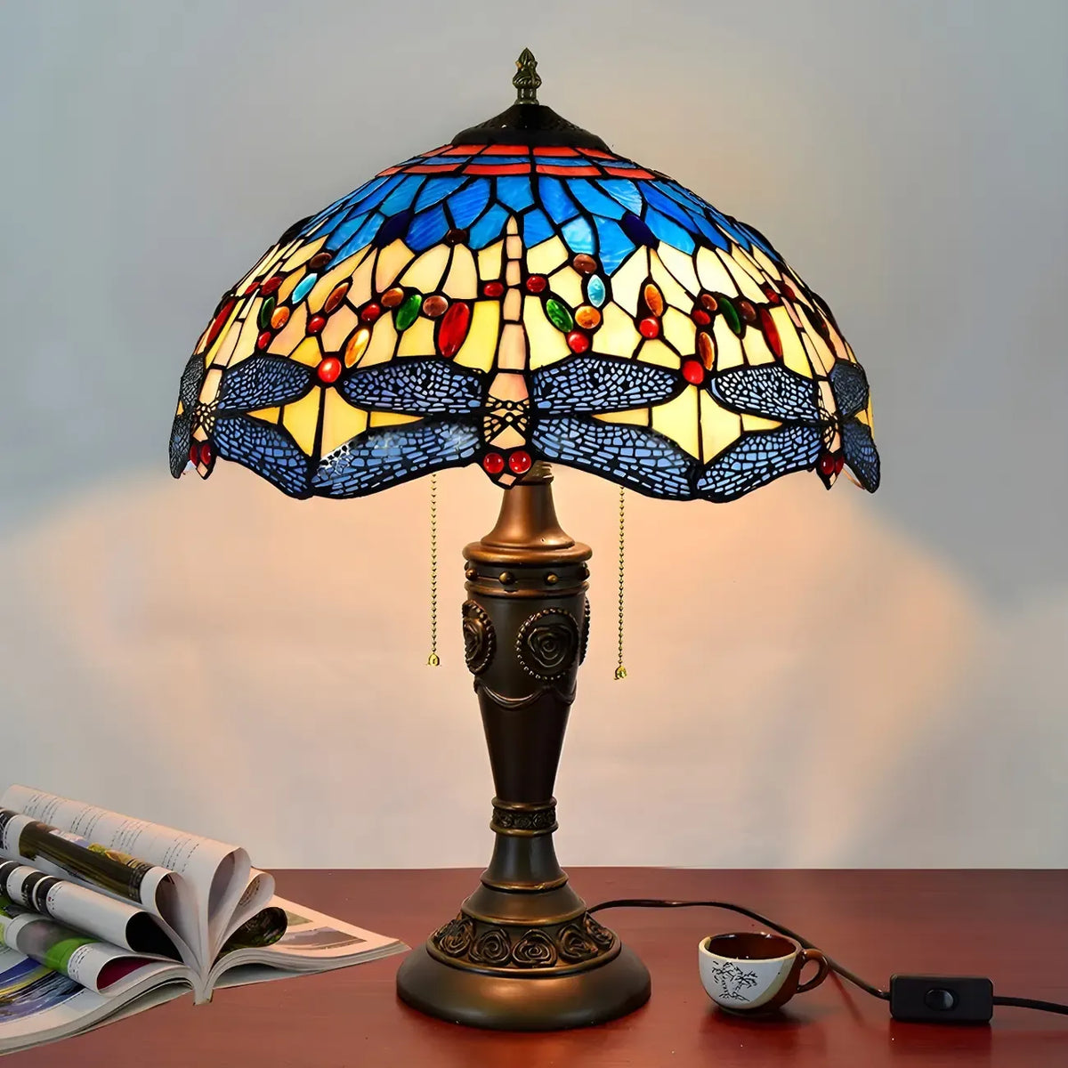 HomeyFad 2-Flammige Vintage-Tischleuchte mit Glasschirm aus Edelstahl