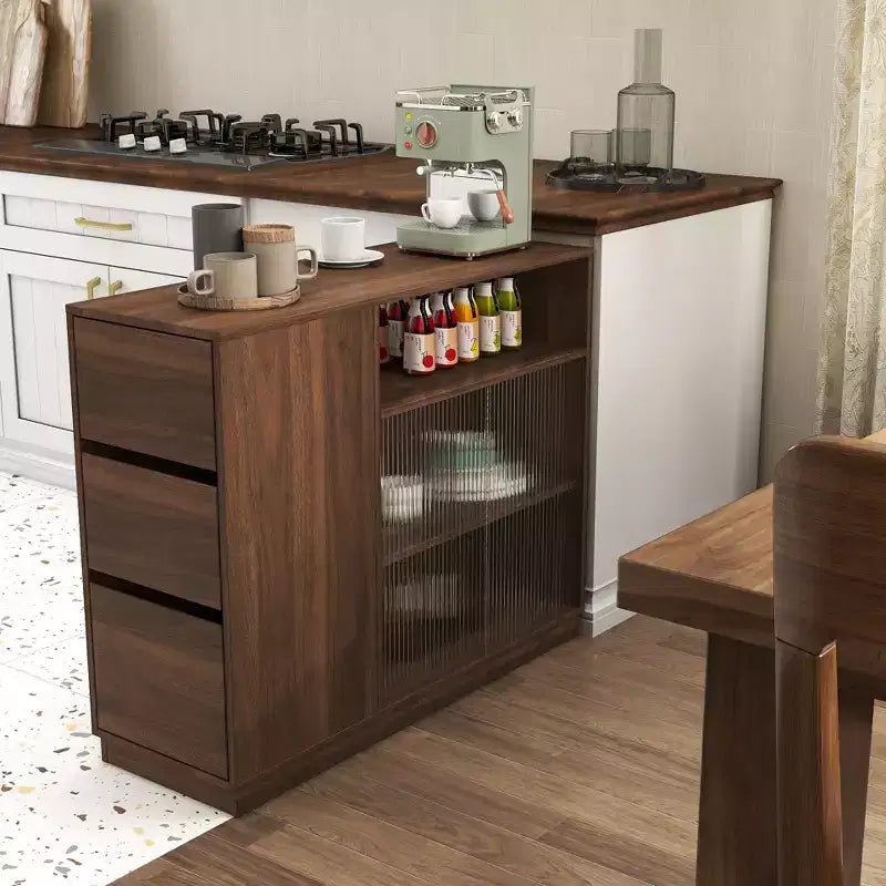 GDFStudio Hikaru Modernes Sideboard Buffet-Schrank mit Glasschiebetüren und Schubladen
