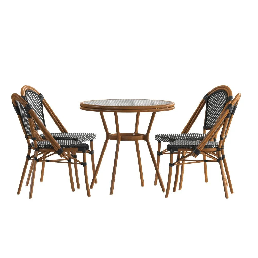 Gewerbliches Bistro-Set für Innen- und Außenbereiche mit Tisch und vier Stühlen