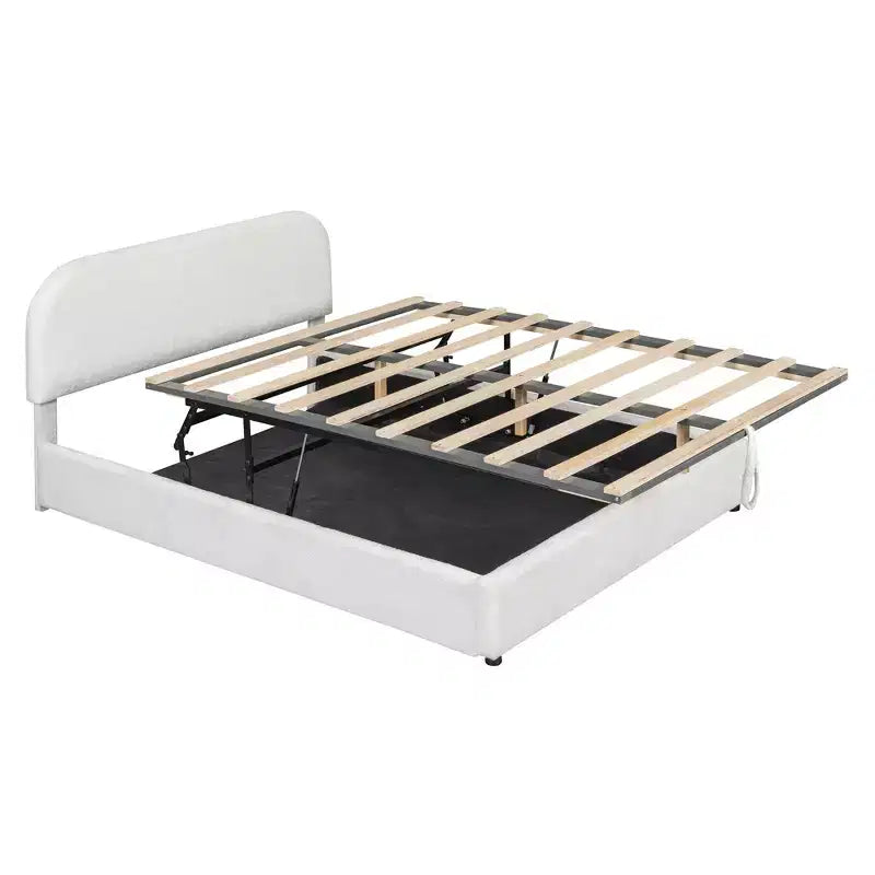 Gepolstertes Bett in Queensize-Größe mit Lift-Up-Stauraum – Weiß