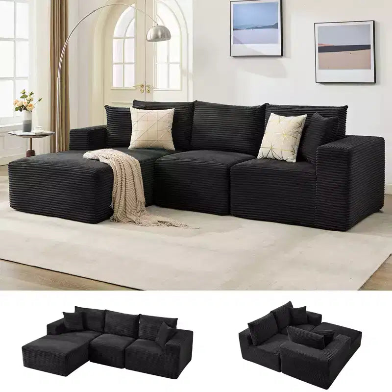 108 Modernes Sofa, 3-Sitzer Polster Ecksofa mit Kissen, Tiefes Sofa, Keine Montage Erforderlich