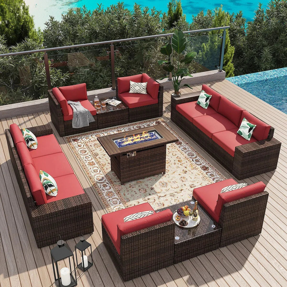 13-teiliges Gartenmöbel-Set mit Feuertisch