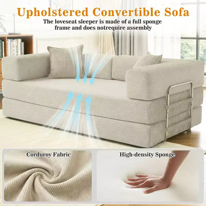 Dyonery 78 Klappsofabett, umwandelbare Kordsofa-Couch, King-Size-Bodenschläfer, 4-in-1 DIY-Kombination, modulares Sofabett, ausklappbares bequemes Sofa.