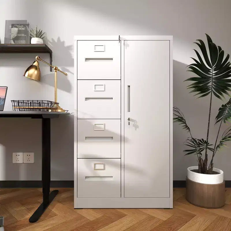 Metall-Aktenschrank Vertikal mit Schloss, Stahl-Aktenschrank mit 4 Schubladen