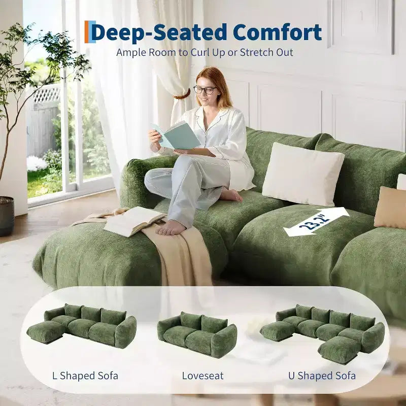 Modulares Chenille-Liebessofa, 2-Sitzer-Cloud-Sofa mit hochelastischem Schwamm, knochenloses Sofa für kleine Räume