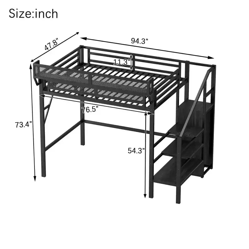 Okak 94IN Hochbett in Doppelbettgröße mit Kleiderschrank, Doppelbett mit Ablagefächern und Korb, Bettrahmen für Schlafzimmer, Wohnheim