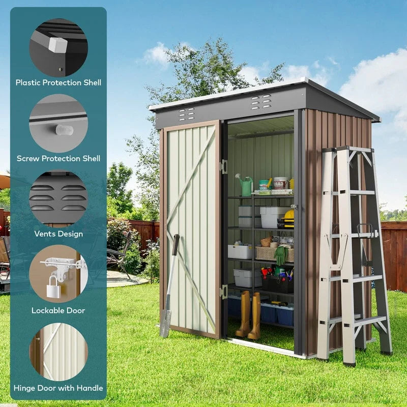 Outdoor-Geräteschuppen aus Metall mit abschließbarer Tür für Gartenmöbel und Werkzeuge