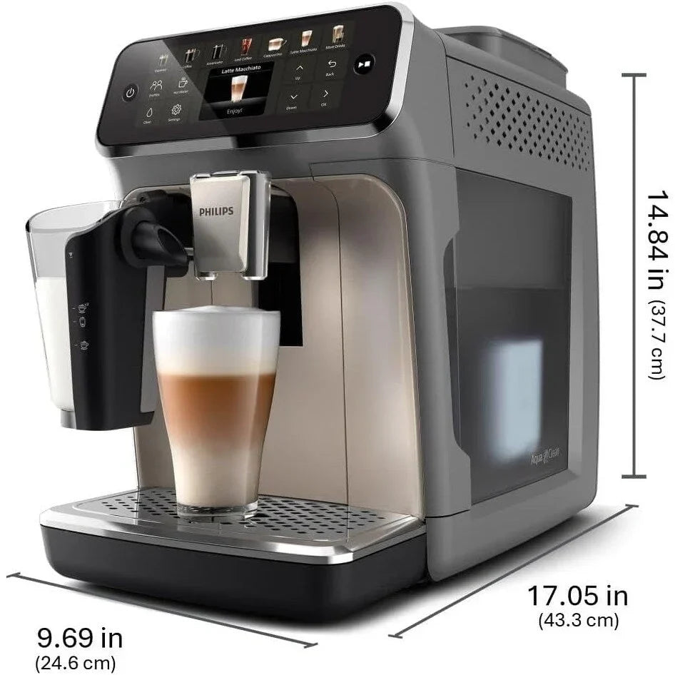 Premium Espressomaschine, 12 heiße/eiskalte Kaffeespezialitäten, LatteGo Milchsystem, Keramikmahlwerk, Schwarz Chrom