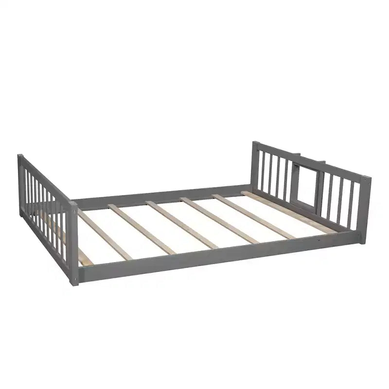 Doppelstockbett mit drei Etagen, Full-Size-Betten, umwandelbarer Leiter und Rutsche, Dreibettbett mit Schutzgeländern, Weiß/Grau/Espresso – ModernLuxe