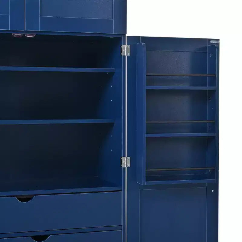 77H Freistehender Küchenschrank, Bauernhaus-Vorratskammer mit verstellbaren Einlegeböden, Türablagen, Schubladen und Weinregalen – ModernLuxe