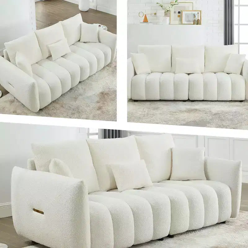 GDFStudio Alanna 79,5 Modernes 3-Sitzer-Sofa mit Teddyfell-Bezug und Kissen