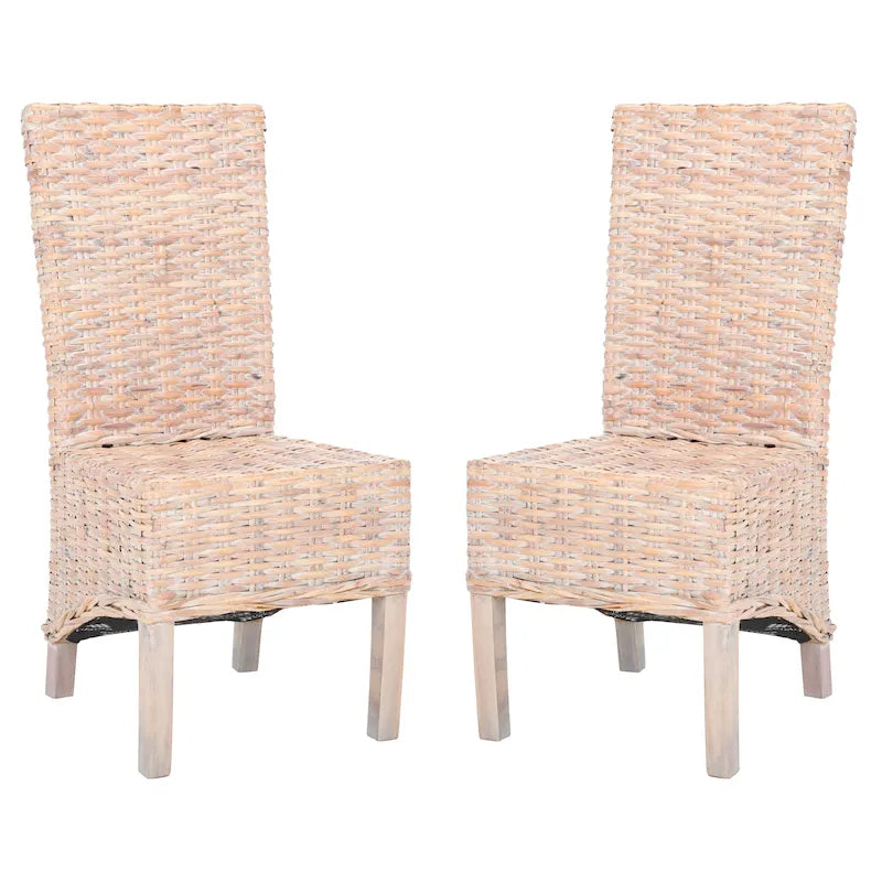 2er-Set Esszimmerstühle aus natürlichem Korbgeflecht 48B x 56T x 104H cm, Boho Coastal Stil