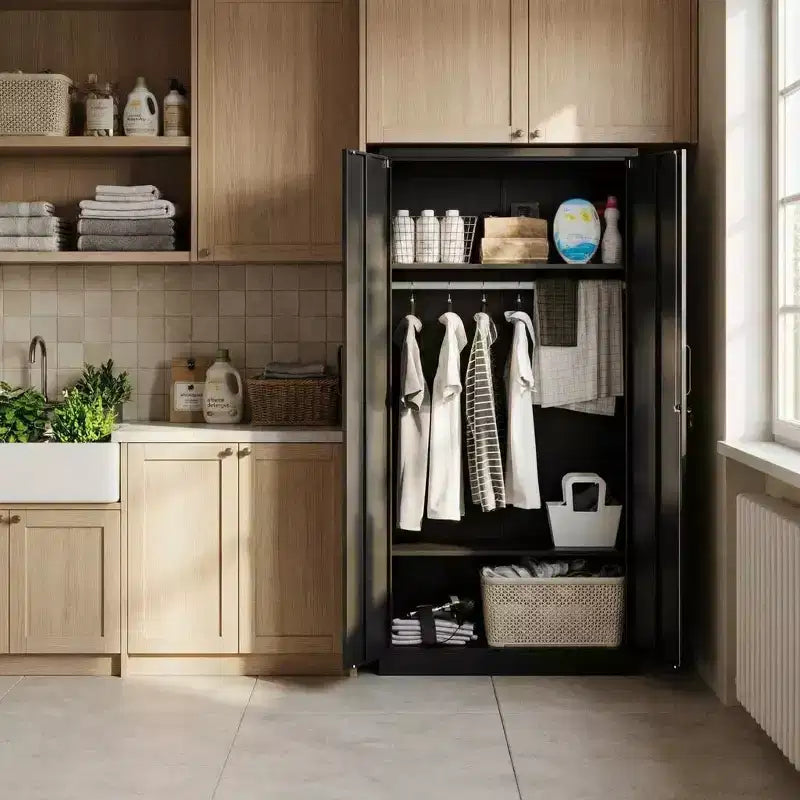 72 Zoll Schwerlast-Stahlschrank mit Schloss, Metall-Garagenschränke, Metallschrank zur Aufbewahrung für Zuhause, Schlafzimmer, Büro, Kleiderschrank