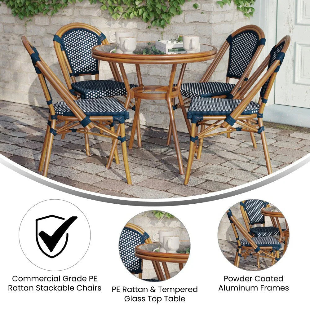 Gewerbliches Bistro-Set für Innen- und Außenbereiche mit Tisch und vier Stühlen
