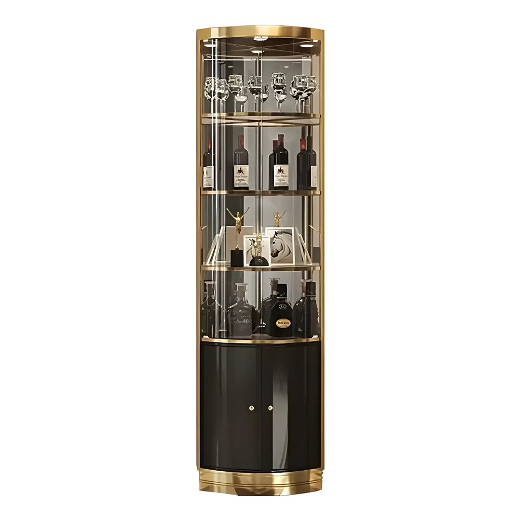 Glam Glossy Glas Gold Metall Abgerundete Display-Eckvitrine