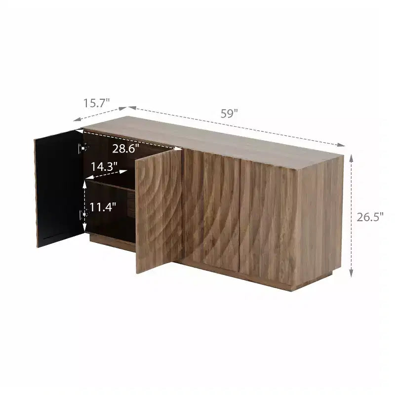 59 Modernes Spiral-Sideboard-Buffetschrank, flaches Kunst-Eingangs-Aufbewahrungsschrank mit 3D-Riffeltextur-Türen