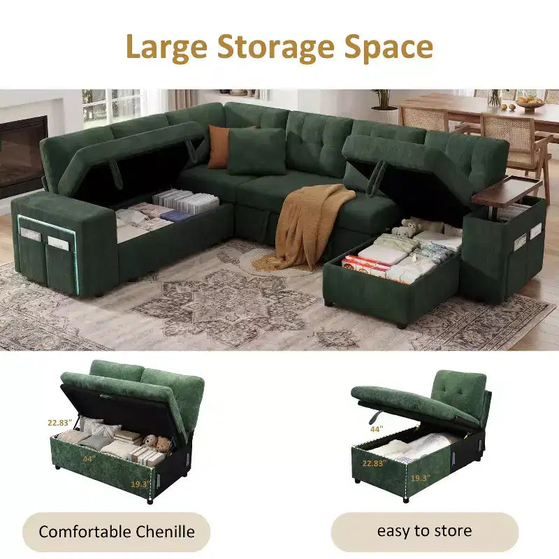 Dyonery 112 Modulares Schlafsofa mit Ausziehfunktion, U-förmiges Schnittsofa mit Stauraum, extra breite und tiefe Sitzflächen für das Wohnzimmer
