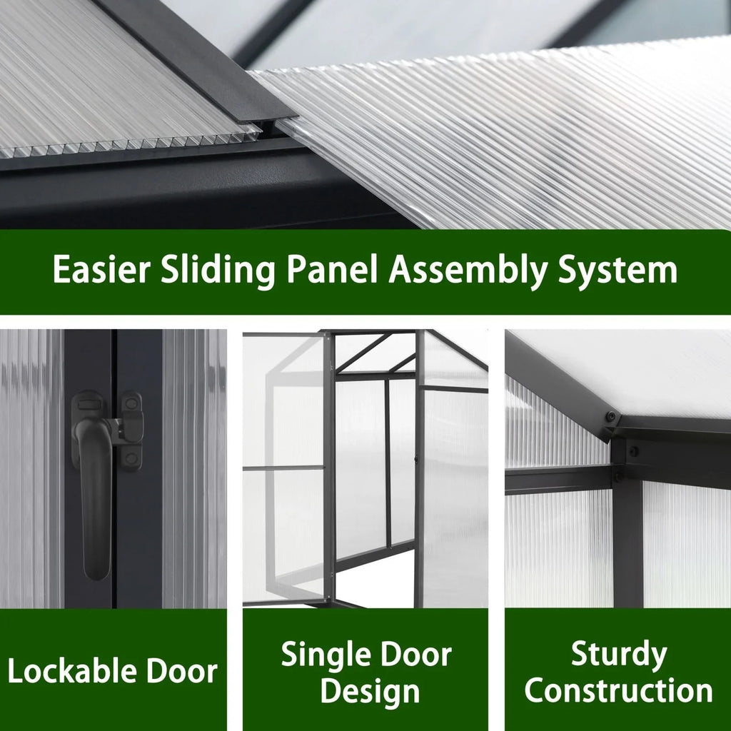 VEIKOUS Aluminium-Gewächshaus-Bausatz mit begehbarem Garten, verstellbarer Dachluke und abschließbarer Tür, Grau