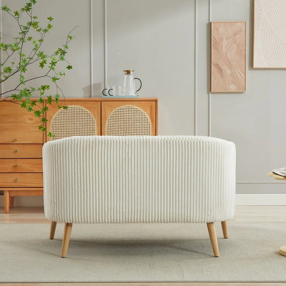 Zweisitzer-Sofa, bezogen mit Cordstoff, mit Walnussholzbeinen