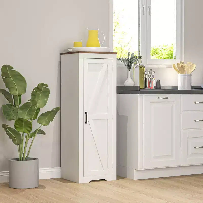 HOMCOM Bauernschrank mit verstellbarem Regal, Einzeltür-Akzentschrank für Wohnzimmer, Bodenspeisekammer, Weiß