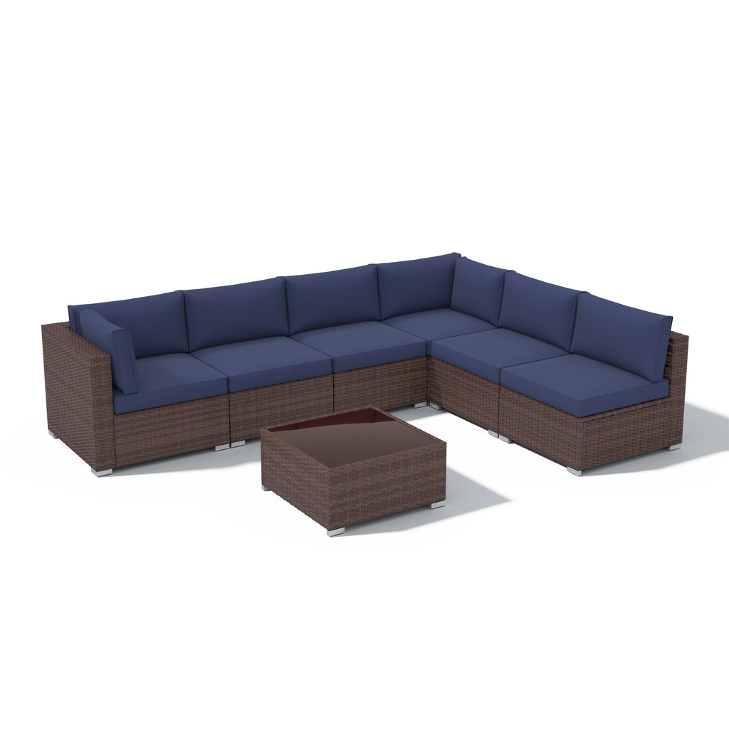 7-teiliges Outdoor-Sofa-Set aus Korbweide/Stahl mit Polstern