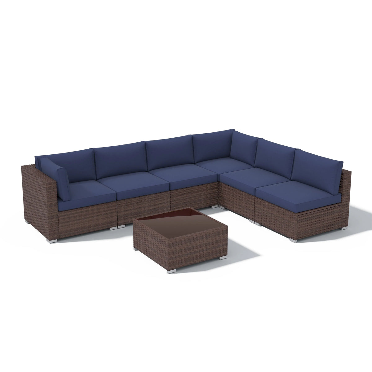 7-teiliges Outdoor-Sofa-Set aus Korbweide/Stahl mit Polstern