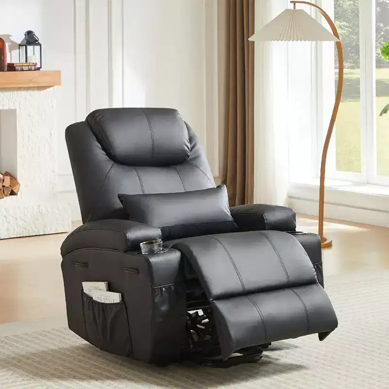 Bestier 34,6'' elektrischer Aufstehsessel mit Massage und Heizfunktion, Relaxsessel aus Kunstleder mit Seitentaschen und Getränkehaltern