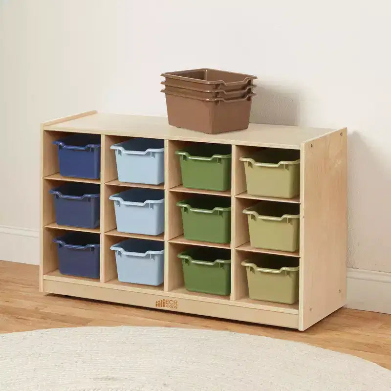 Mobiler Cubby-Schrank mit 15 offenen Behältern, 3x4, Kindermöbel