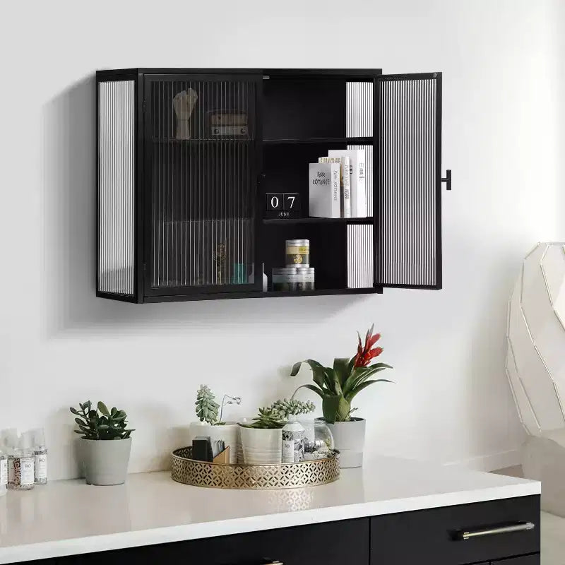 Okak Moderner 2-türiger Wandschrank mit 3-stufigem Stauraum und Glastüren für Flur/Esszimmer/Wohnzimmer/Küche