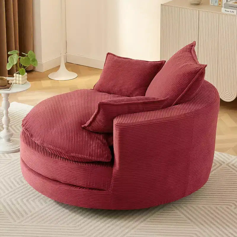 360° drehbarer Loungesessel, drehbarer runder Fass-Sessel mit Kissen für das Wohnzimmer