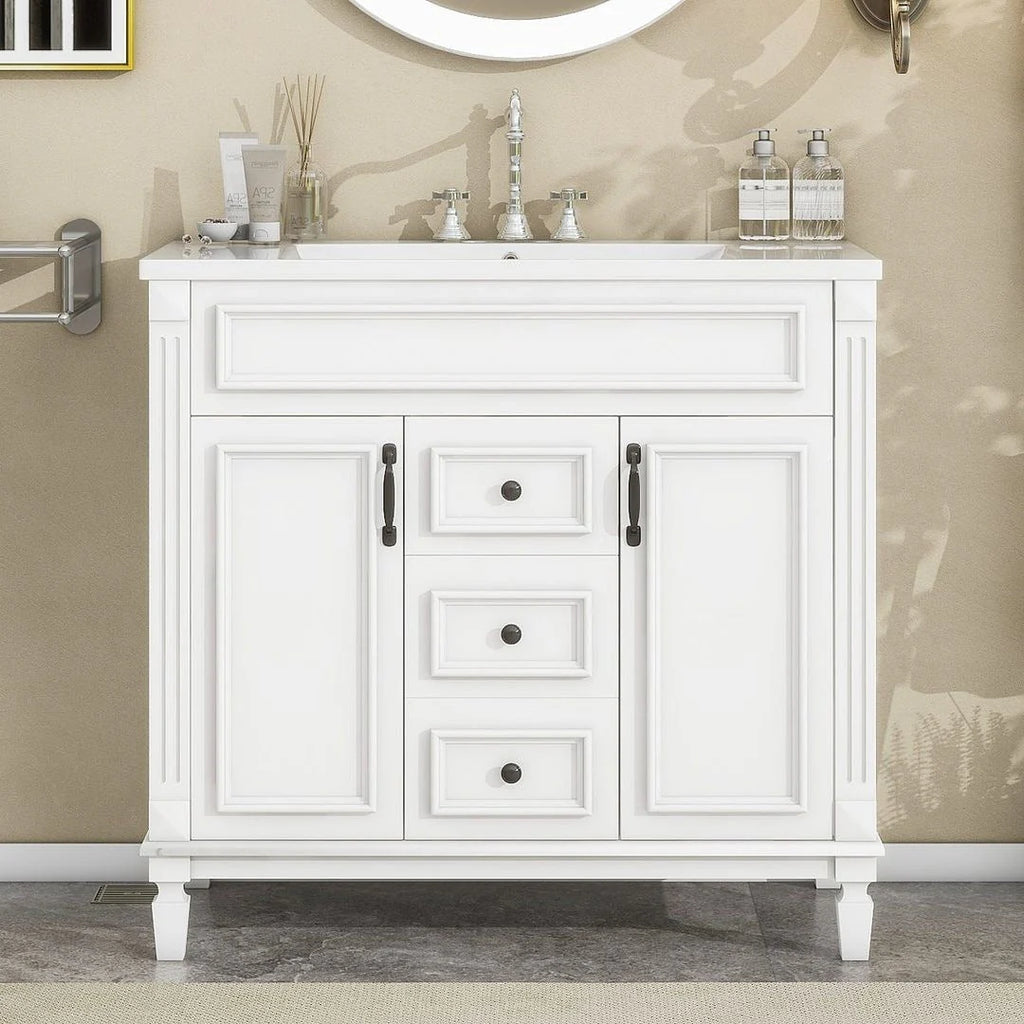 Moderner 36'' Badschrank mit Aufsatzwaschbecken und Spiegelschrank, 2 Türen und 2 Schubladen
