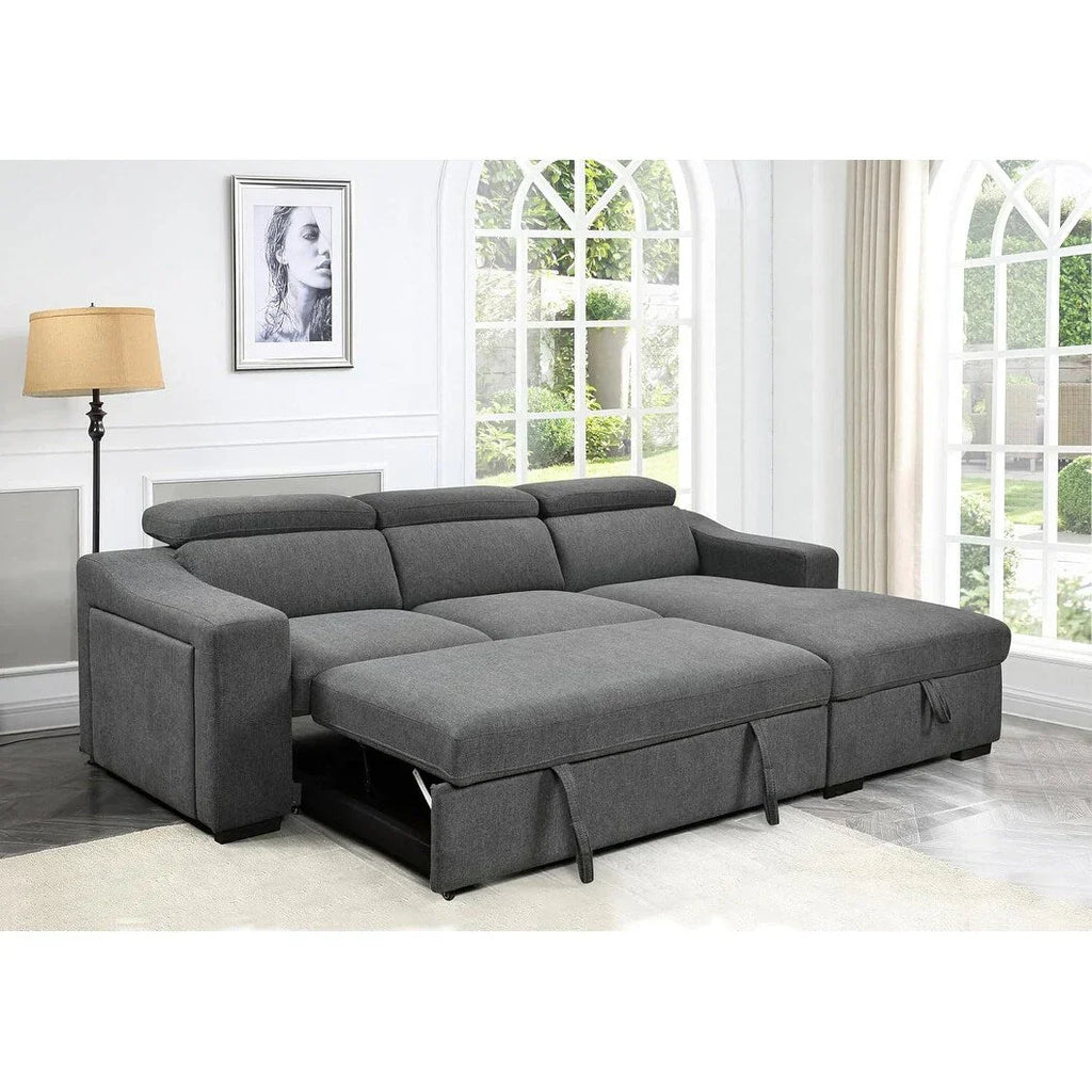 Roomfitters 103 Cabrio-Ecksofa mit Stauraum-Recamiere, verstellbaren Kopfstützen, L-förmigem Schlafsofa, Dunkelgrau