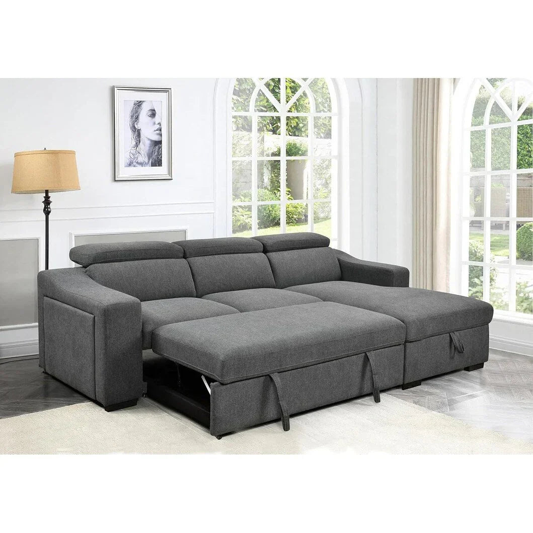 Roomfitters 103 Cabrio-Ecksofa mit Stauraum-Recamiere, verstellbaren Kopfstützen, L-förmigem Schlafsofa, Dunkelgrau