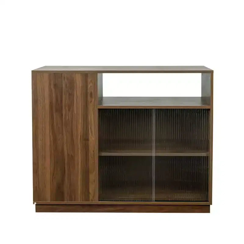 GDFStudio Hikaru Modernes Sideboard Buffet-Schrank mit Glasschiebetüren und Schubladen
