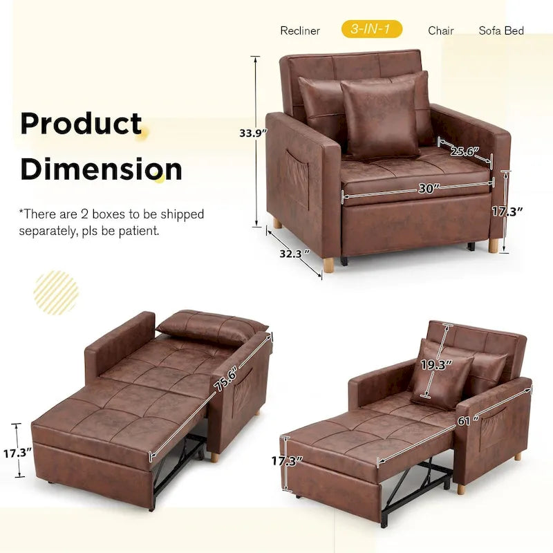Verstellbares Schlafsofa, 3-in-1-Funktion, verschiedene Farben, für 1 Person