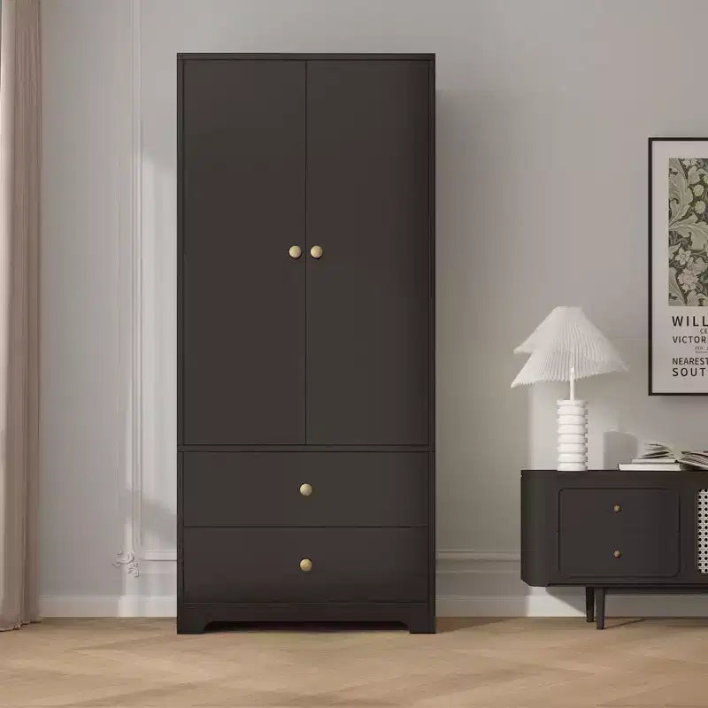 71 Zoll Moderner Kleiderschrank aus Holz mit 2 Türen, 2 Schubladen, verstellbaren Einlegeböden, Kleideraufbewahrungsschrank und Kleiderstange